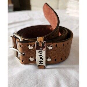 Vintage 70's Women’s MUDD Brown Leather  Belt Sz M/L Stainless Hardware 1.5”W